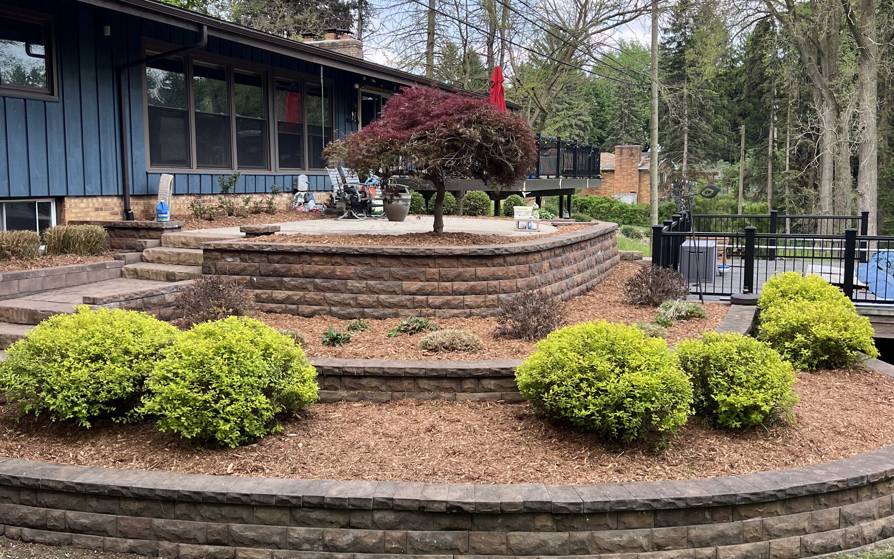 Terrace beds and planting on a large backyard — Rochester Hills